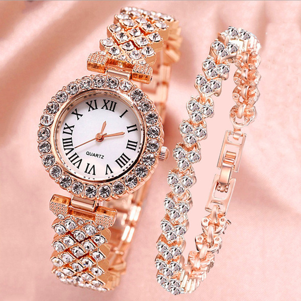 Rhinestone Wrist Watch with Bracelet